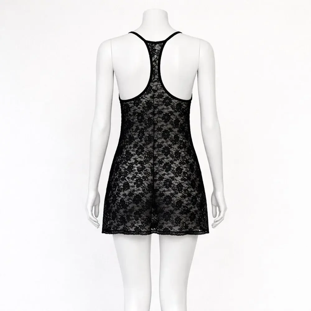 Victoria’s Secret Black Floral Lace Nightgown Racerback Sheer Lingerie Size S
